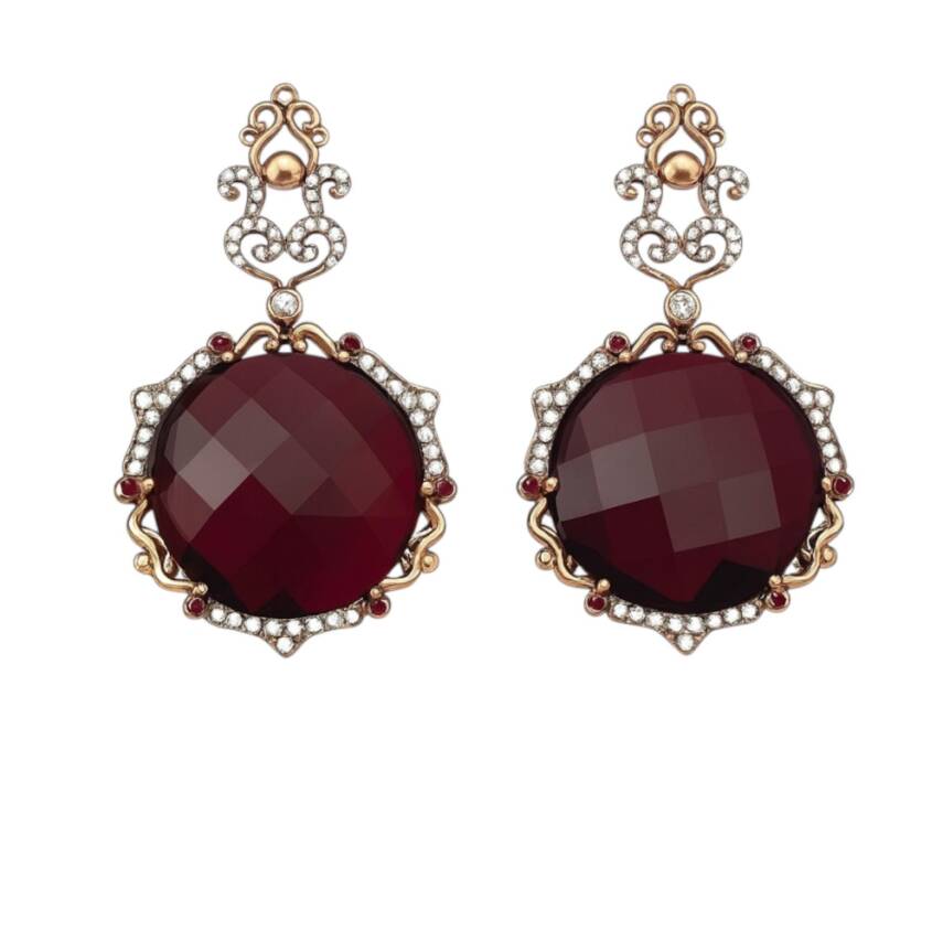 Akik Taşlı Elmas Montür Küpe - 2