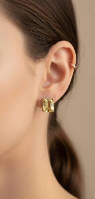 Emma Baget Kesim Sarı Safir Küpe - Nihan Dulon