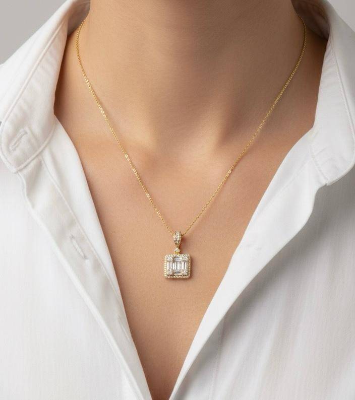 Emma Baget Taş Kare Kolye - 1