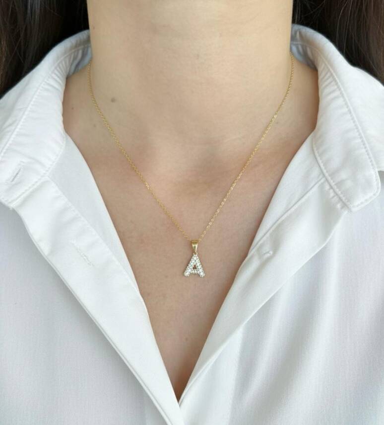 Gale ( A ) Taşlı Harf Kolye - 1