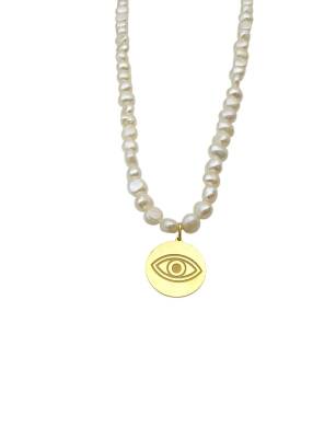Gloria Göz Madalyonlu İnci Kolye - 
