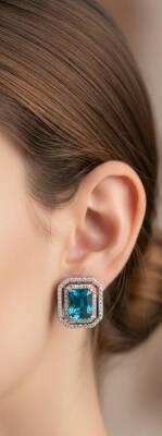 Helen Çift sırataş Blue Küpe - Nihan Dulon