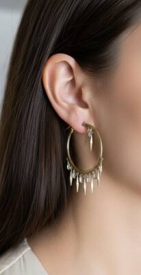 Helen Taşlı Halka Küpe - Nihan Dulon