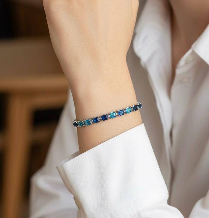 HERA Swarovski Baget Mavi taşlı Suyolu Bileklik - 1