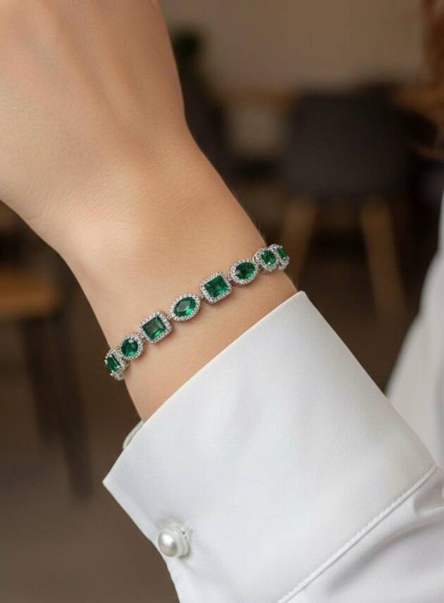 HERA Swarovski Yeşil taşlı Suyolu Bileklik - 1