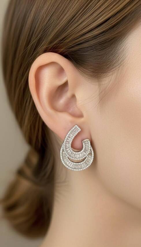 Jasmin İthal Baget Taşlı Küpe - 1