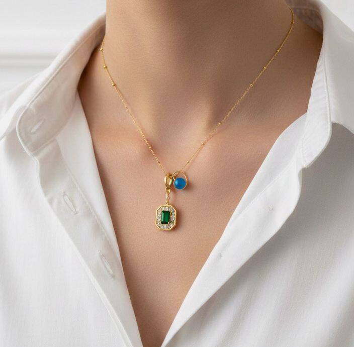 Jasmin Yeşil Taşlı Kolye - 1