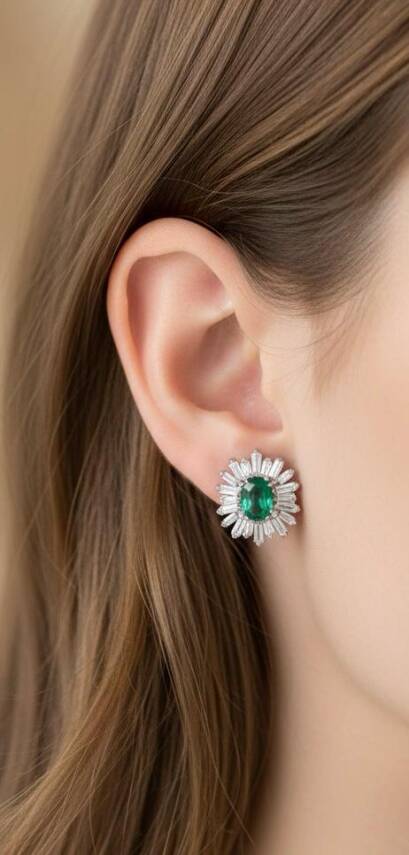 Jenny Zümrüt Taşlı Küpe - 1