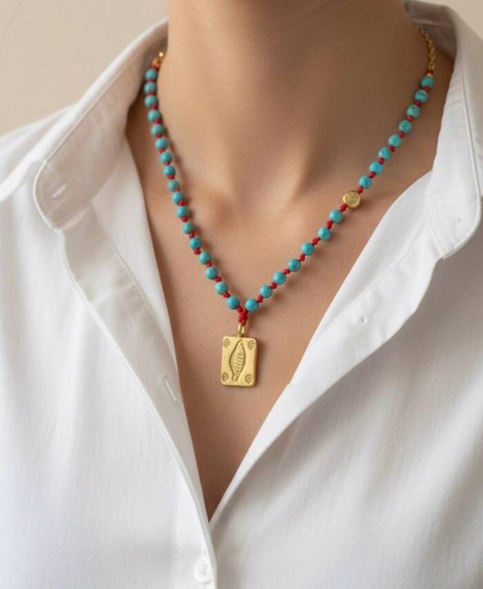 Jess 3 Mavi Taşlı Turukuaz Kolye - 1