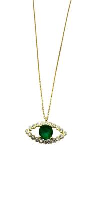 Joie Gold Yeşil Taşlı Göz Kolye - Nihan Dulon