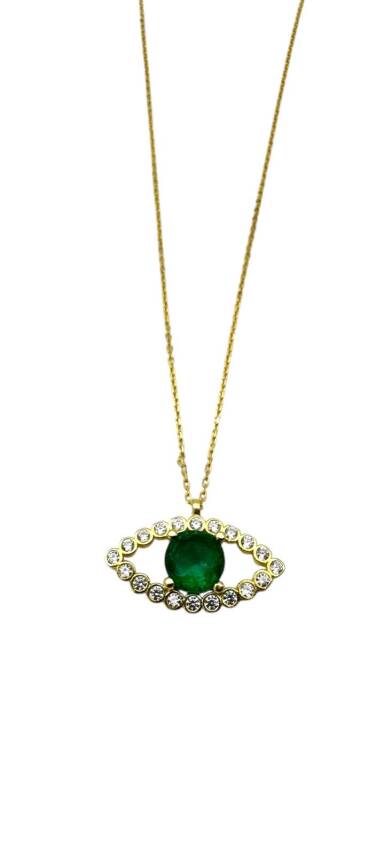 Joie Gold Yeşil Taşlı Göz Kolye - 1