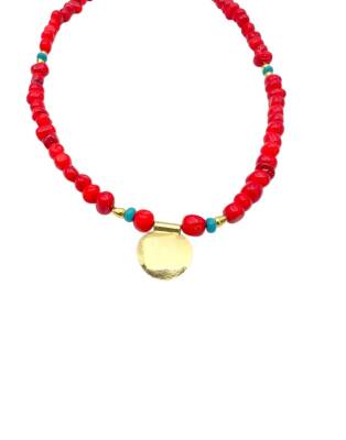 Kırmızı Renk Doğal Taş Kolye - Nihan Dulon