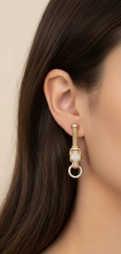 Laura Bakır Renk Panter Küpe - 1