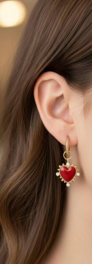 Love Bordo renk Kalp Küpe - 1