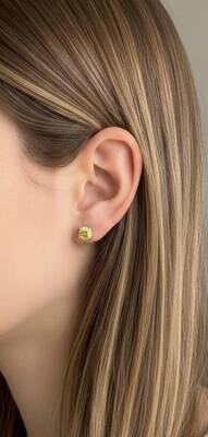 Mila Tek Taş Sarı Safir Küpe - Nihan Dulon