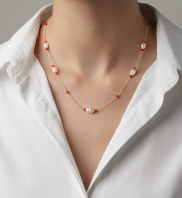 Orange Pearl Kolye - 