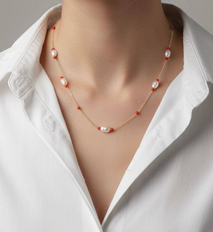 Orange Pearl Kolye - 1