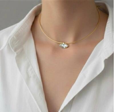 Oval Taşlı Tasma Kolye - 