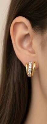 Regia Taşlı Halka Küpe - Nihan Dulon