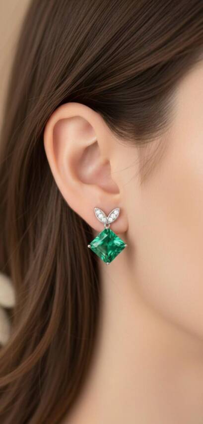 Ruth Zümrüt Taşlı İtalyan Küpe - 1