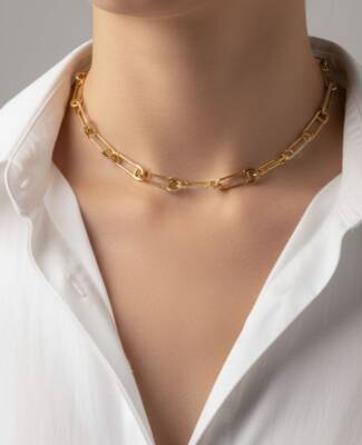 Taşlı Çatal İğne Kolye 40 cm - Nihan Dulon