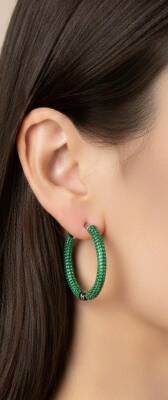 Verona Yeşil Taşlı Halka Küpe - Nihan Dulon